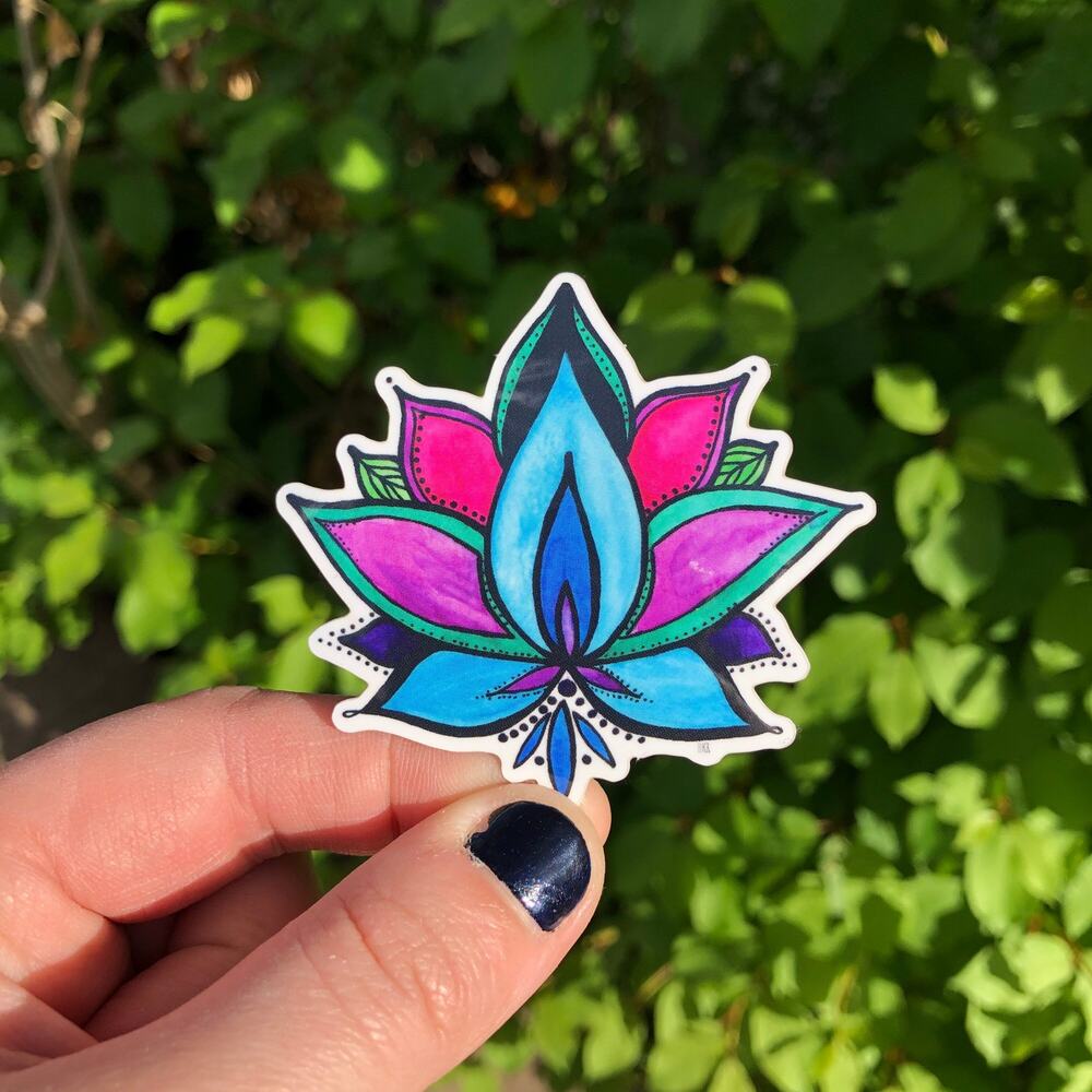 Watercolor Lotus Flower Sticker: Glossy Vinyl Laptop Decal
